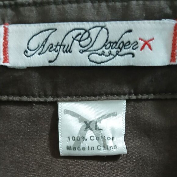 Vintage Artful Dodger Brown Military Style Shirt, 100% Cotton, Size XL - Picture 4 of 15